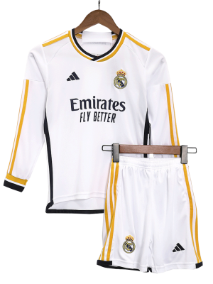 Real Madrid Home Long Sleeve Kids Soccer Jerseys Kit 2023/24