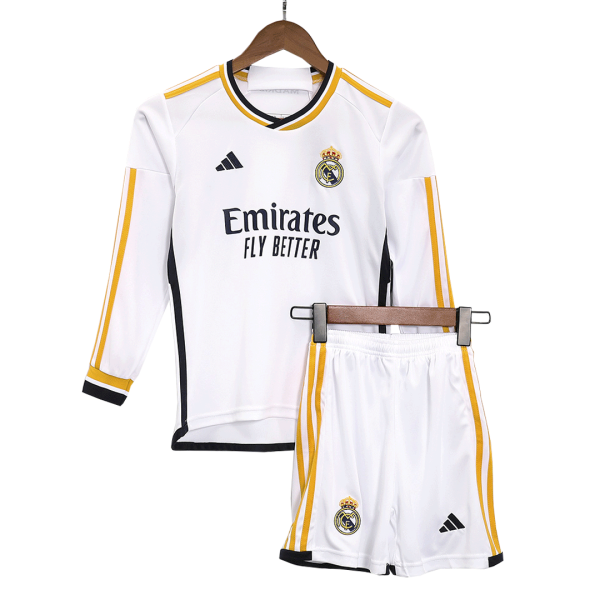 Real Madrid Home Long Sleeve Kids Soccer Jerseys Kit 2023/24