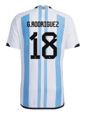 G. RODRIGUEZ #18 Argentina Three Stars Home Authentic Jersey World Cup 2022