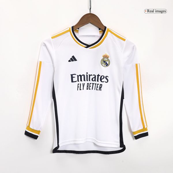 Real Madrid Home Long Sleeve Kids Soccer Jerseys Kit 2023/24