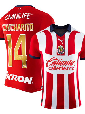 Gold CHICHARITO #14 Chivas Home Soccer Jersey 2023/24