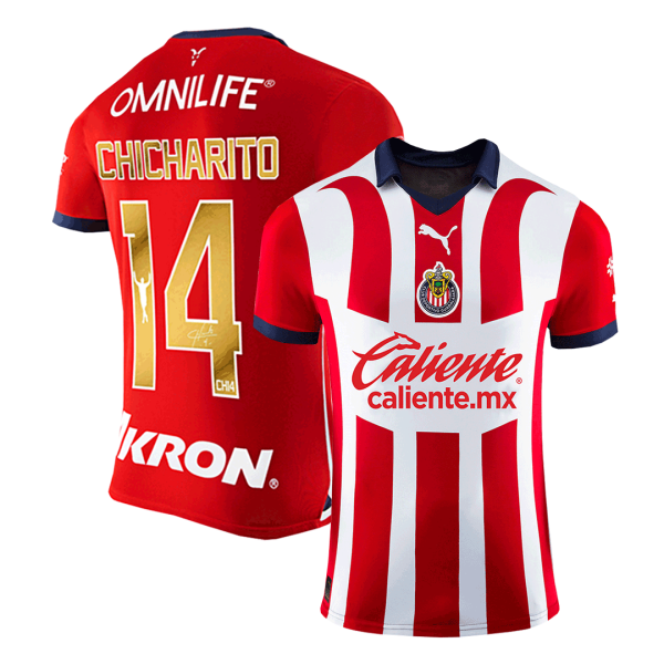 Gold CHICHARITO #14 Chivas Home Soccer Jersey 2023/24