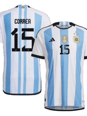 New CORREA #15 Argentina Three Stars Home World Cup 2022 Champion Authentic Jersey