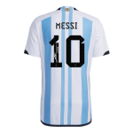 New SignMESSI #10 Argentina Three Stars Home 2022 Champion Authentic Jersey