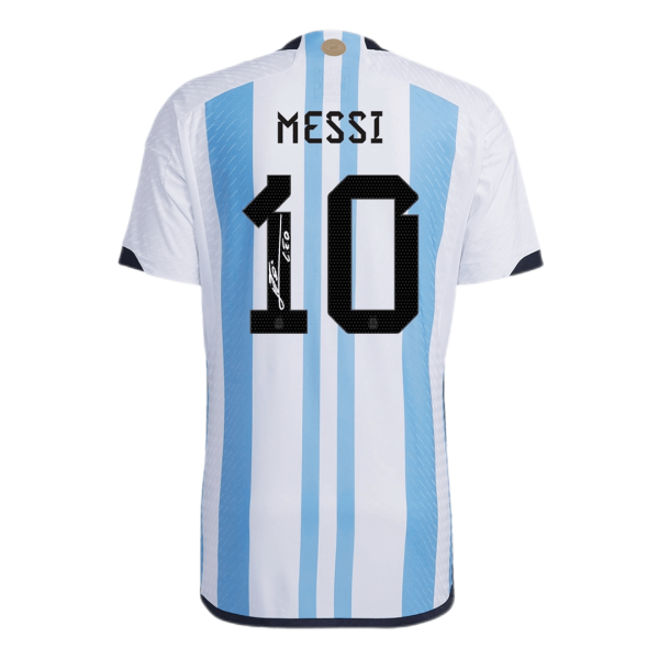 New SignMESSI #10 Argentina Three Stars Home 2022 Champion Authentic Jersey