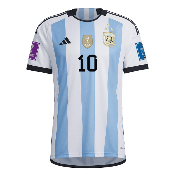 New SignMESSI #10 Argentina 3 Stars Home Soccer Champion Jersey 2022