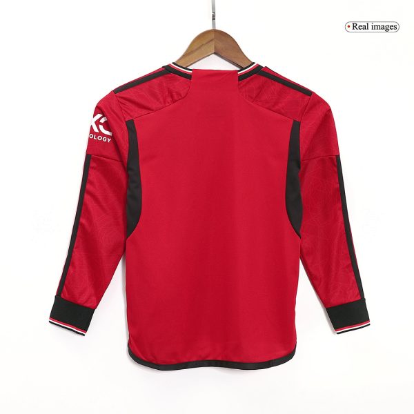 Manchester United Home Long Sleeve Kids Soccer Jerseys Kit 2023/24