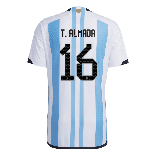 New T. ALMADA #16 Argentina Three Stars Home World Cup 2022 Champion Authentic Jersey