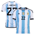 L. MARTINEZ #22 Argentina Three Stars Home Jersey 2022