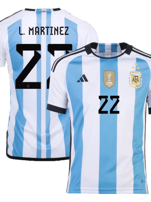 L. MARTINEZ #22 Argentina Three Stars Home Jersey 2022