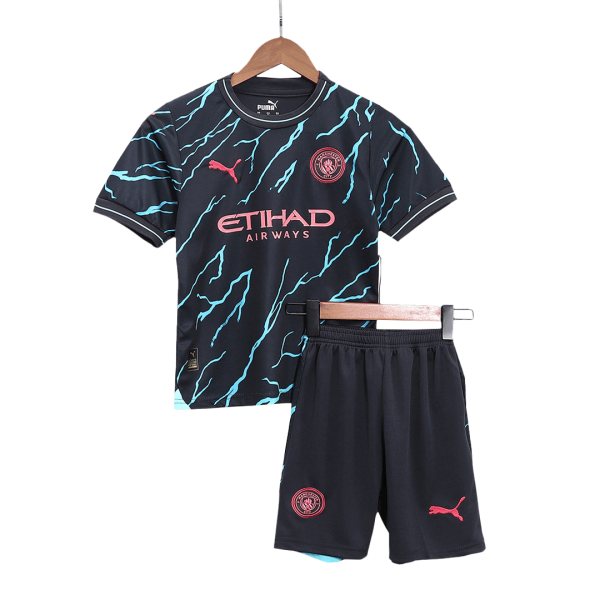 Manchester City Third Away Kids Soccer Jerseys Kit 2023/24