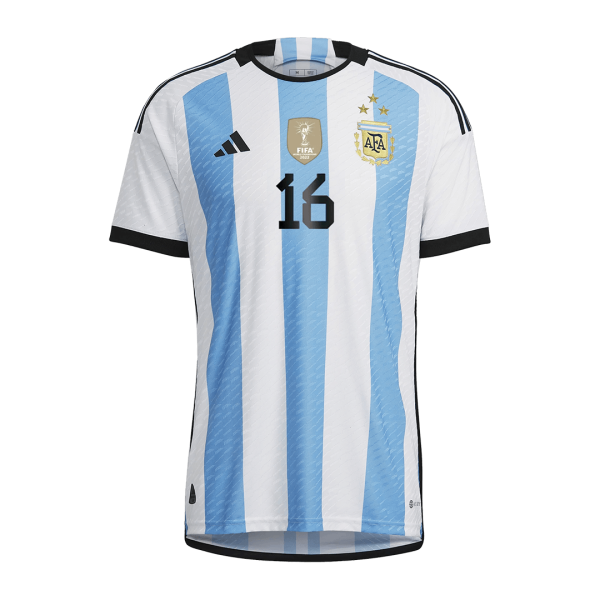 New T. ALMADA #16 Argentina Three Stars Home World Cup 2022 Champion Authentic Jersey