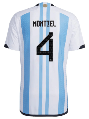 New MONTIEL #4 Argentina Three Stars Home World Cup 2022 Champion Authentic Jersey