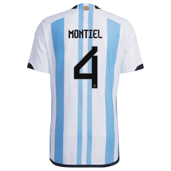 New MONTIEL #4 Argentina Three Stars Home World Cup 2022 Champion Authentic Jersey