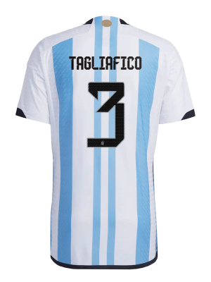 New TAGLIAFICO #3 Argentina Three Stars Home World Cup 2022 Champion Authentic Jersey