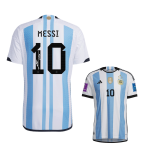 New SignMESSI #10 Argentina Three Stars Home 2022 Champion Authentic Jersey