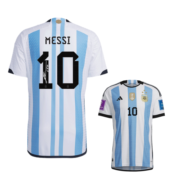 New SignMESSI #10 Argentina Three Stars Home 2022 Champion Authentic Jersey