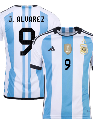 J. ALVAREZ #9 Argentina Three Stars Home Jersey 2022