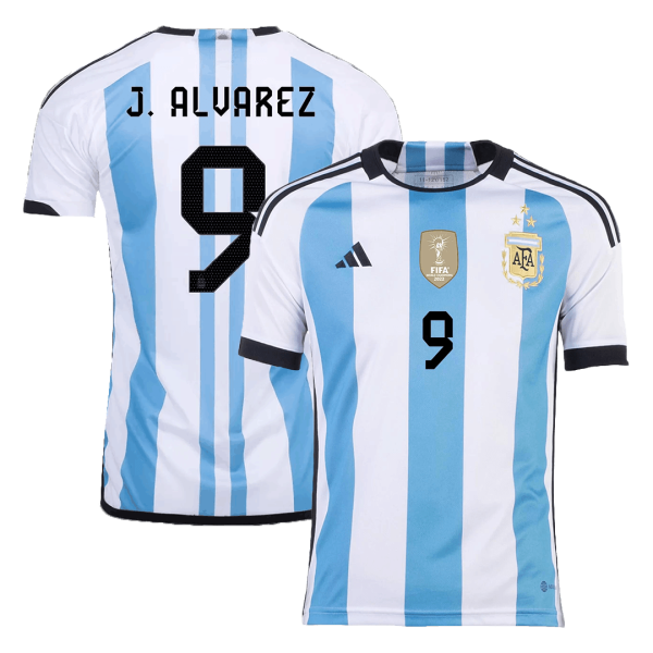 J. ALVAREZ #9 Argentina Three Stars Home Jersey 2022