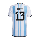 New ROMERO #13 Argentina Three Stars Home World Cup 2022 Champion Authentic Jersey