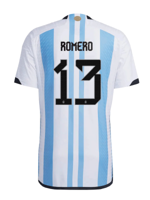 New ROMERO #13 Argentina Three Stars Home World Cup 2022 Champion Authentic Jersey