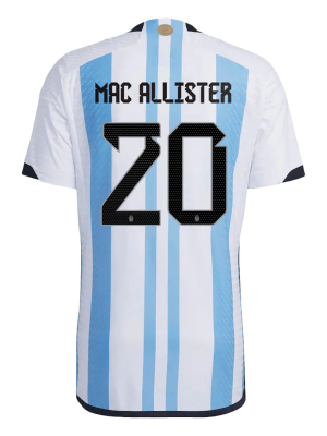 New MAC ALLISTER #20 Argentina Three Stars Home World Cup 2022 Champion Authentic Jersey