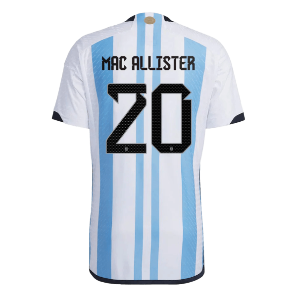 New MAC ALLISTER #20 Argentina Three Stars Home World Cup 2022 Champion Authentic Jersey