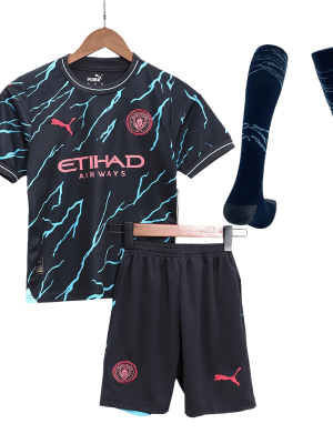 Manchester City Third Away Kids Soccer Jerseys Full Kit 2023/24