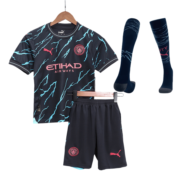 Manchester City Third Away Kids Soccer Jerseys Full Kit 2023/24