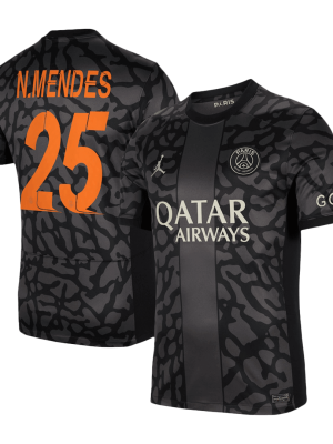 N.MENDES #25 PSG Third Away Soccer Jersey 2023/24 - UCL