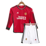 Manchester United Home Long Sleeve Kids Soccer Jerseys Kit 2023/24