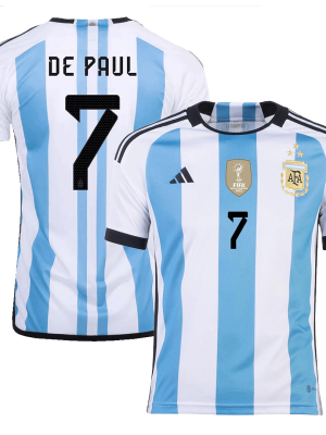 New DE PAUL #7 Argentina Three Stars Home 2022 Champion Jersey