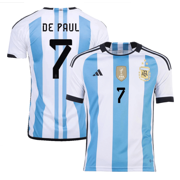 New DE PAUL #7 Argentina Three Stars Home 2022 Champion Jersey