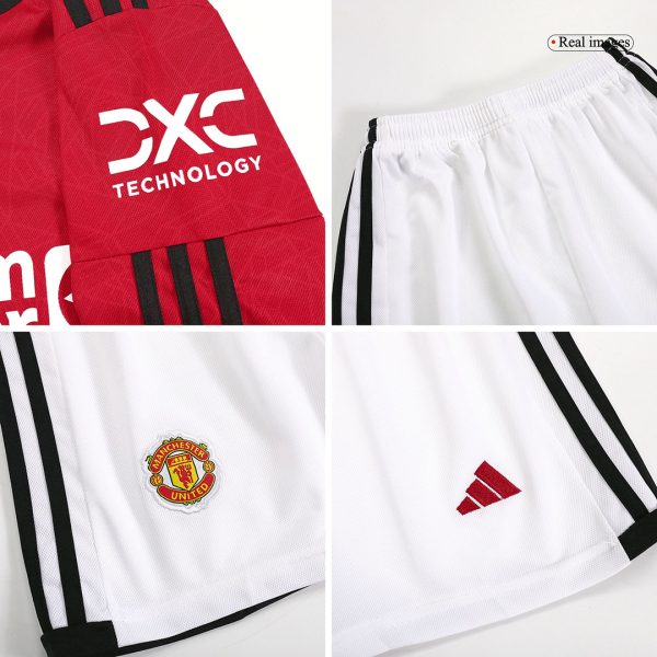 Manchester United Home Long Sleeve Kids Soccer Jerseys Kit 2023/24