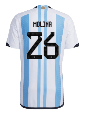 New MOLINA #26 Argentina Three Stars Home World Cup 2022 Champion Authentic Jersey