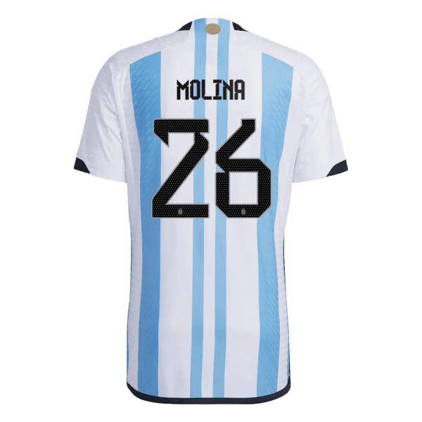 New MOLINA #26 Argentina Three Stars Home World Cup 2022 Champion Authentic Jersey