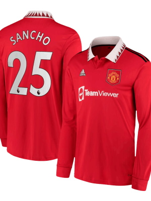 SANCHO #25 Manchester United Home Long Sleeve Soccer Jersey 2022/23