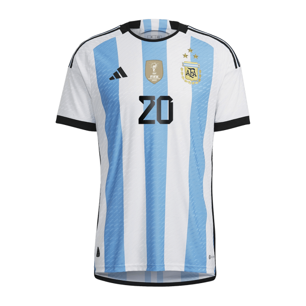 New MAC ALLISTER #20 Argentina Three Stars Home World Cup 2022 Champion Authentic Jersey