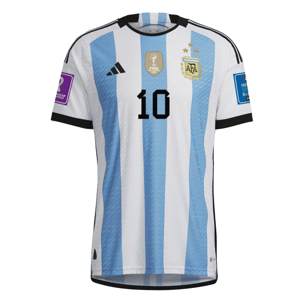 New SignMESSI #10 Argentina Three Stars Home 2022 Champion Authentic Jersey