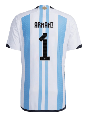 New ARMANI #1 Argentina Three Stars Home World Cup 2022 Champion Authentic Jersey