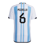 New PEZZELLA #6 Argentina Three Stars Home World Cup 2022 Champion Authentic Jersey