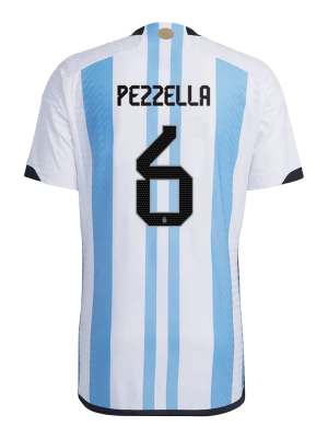 New PEZZELLA #6 Argentina Three Stars Home World Cup 2022 Champion Authentic Jersey